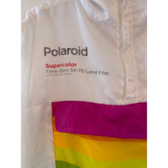 Polaroid Retro Windbreaker Quarter Zip 1/4 Jacket XL White Rainbow Design Hooded - Picture 5 of 10